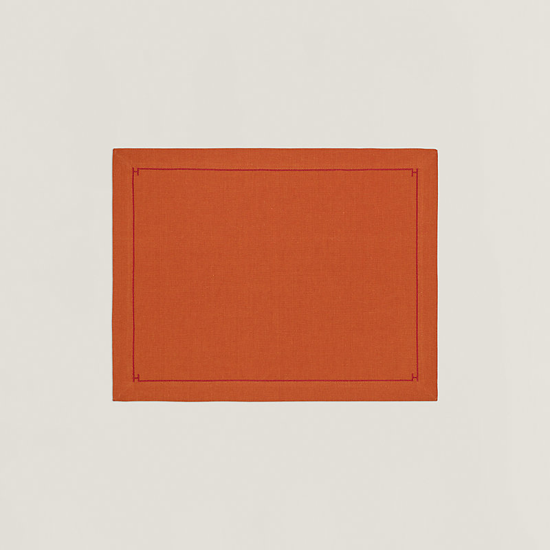 HERMES オレンジ リネン ランチョンマット interligne-placemat--103978M